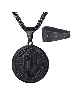 Saint Benedict Medal Necklace 18K Gold or 316L Stainless Steel Christian Sacramental Medal Ward off Evil Protection Jewelry Catholic Gift for Men Women, Customizable