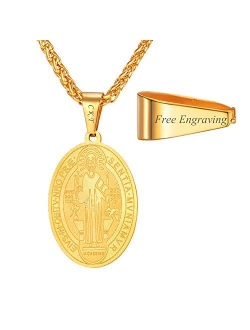 Saint Benedict Medal Necklace 18K Gold or 316L Stainless Steel Christian Sacramental Medal Ward off Evil Protection Jewelry Catholic Gift for Men Women, Customizable