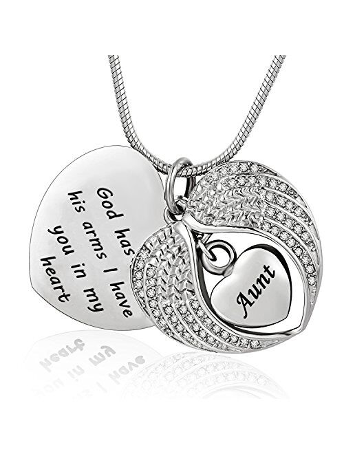 Norya God has You in his arms with Angel Wing Diamond Cremation Jewelry Keepsake Memorial Urn Necklace