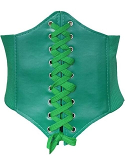 HOEREV Women Girls Elastic Wide Band Elastic Tied Waspie Corset Waist Belt Bustiers Halloween Corsets Size XS-XXXL