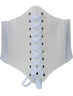 HOEREV Women Girls Elastic Wide Band Elastic Tied Waspie Corset Waist Belt Bustiers Halloween Corsets Size XS-XXXL