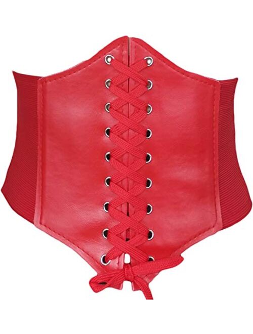 HOEREV Women Girls Elastic Wide Band Elastic Tied Waspie Corset Waist Belt Bustiers Halloween Corsets Size XS-XXXL