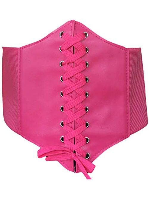 HOEREV Women Girls Elastic Wide Band Elastic Tied Waspie Corset Waist Belt Bustiers Halloween Corsets Size XS-XXXL