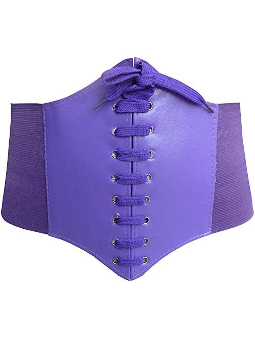 HOEREV Women Girls Elastic Wide Band Elastic Tied Waspie Corset Waist Belt Bustiers Halloween Corsets Size XS-XXXL