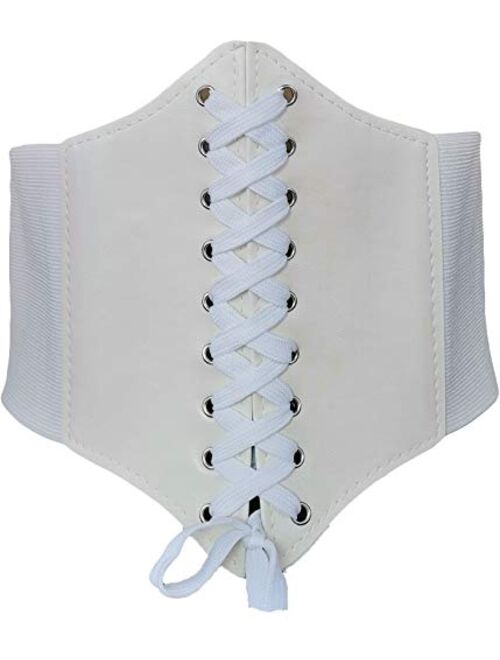 HOEREV Women Girls Elastic Wide Band Elastic Tied Waspie Corset Waist Belt Bustiers Halloween Corsets Size XS-XXXL