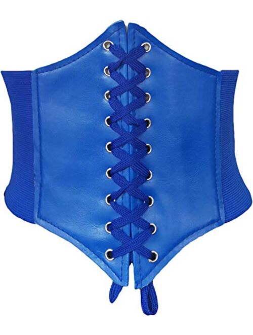 HOEREV Women Girls Elastic Wide Band Elastic Tied Waspie Corset Waist Belt Bustiers Halloween Corsets Size XS-XXXL