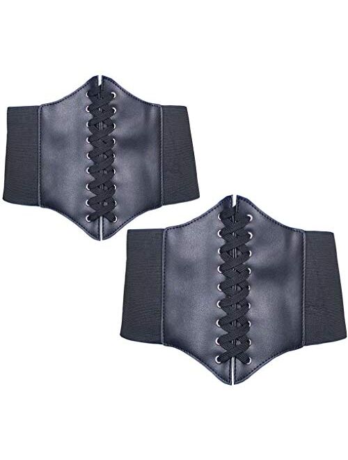 HOEREV Women Girls Elastic Wide Band Elastic Tied Waspie Corset Waist Belt Bustiers Halloween Corsets Size XS-XXXL