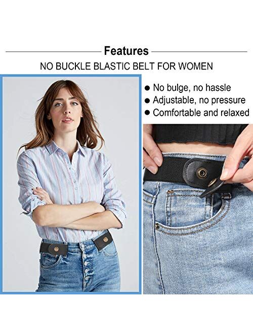 No Buckle Womens Stretch Belt, SANSTHS Buckle Free Belt Adjustable Stretchy Belt No Bulge No Gap