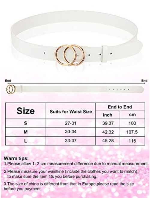 2 Pieces Women Leather Belt Faux Leather Waist Belts with Double O-Ring Buckle