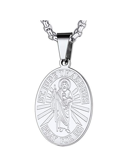 FaithHeart Saint Christopher/Jude/Joseph/Anthony/Thomas/Benedict/Patrick Necklace Stainless Steel Catholic Patron Saints Medal Jewelry Blessings Amulet Customize Availabl