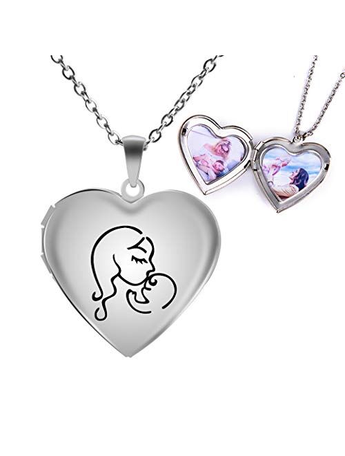 Fanery Sue Personalized Heart Locket Necklace That Holds Pictures Memory Photo Lockets Custom Any Photo Text&Symbols