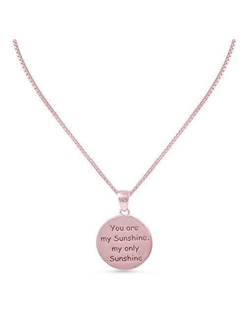 Sterling Silver You are My Sunshine My only Sunshine Necklace (18" Chain Included)