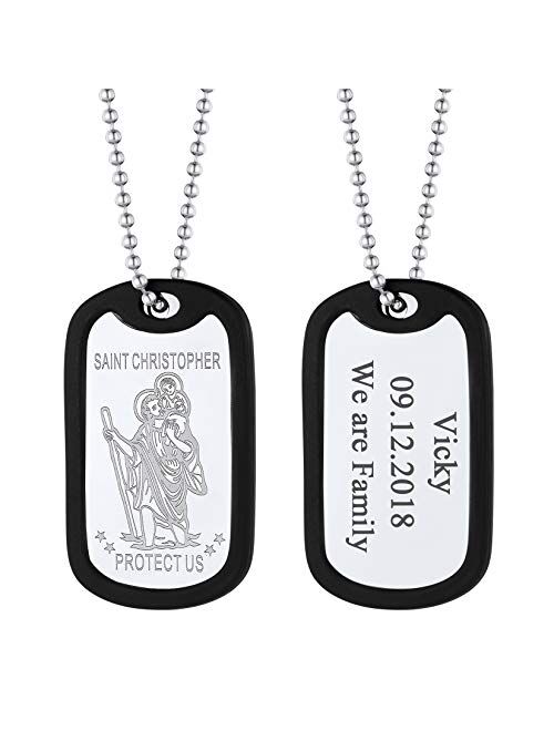 U7 Men Women Custom ID Tag,Stainless Steel Medical Identification Necklace Bead Chain 23 Inch, Silicone Silencer, Military Dog Tag Customized with Text or Image, Gift Pac