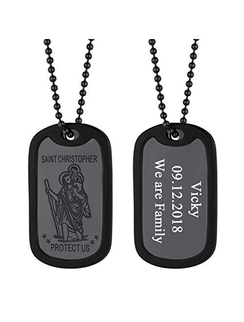 U7 Men Women Custom ID Tag,Stainless Steel Medical Identification Necklace Bead Chain 23 Inch, Silicone Silencer, Military Dog Tag Customized with Text or Image, Gift Pac