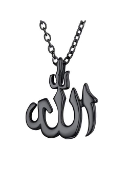 U7 CZ Allah Pendant Necklace with Chain Platinum / 18K Gold Plated Muslim Jewelry, with Text Engraving Service