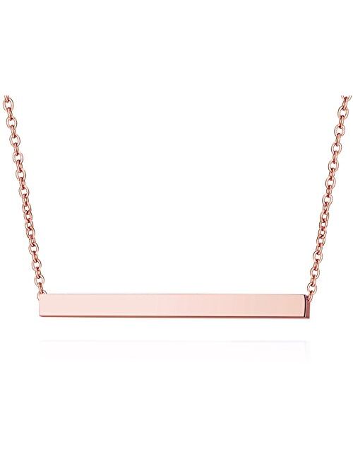 Lazycat Name Bar 18K Plated Bar Necklace,Engravable Name or Blessings Necklace