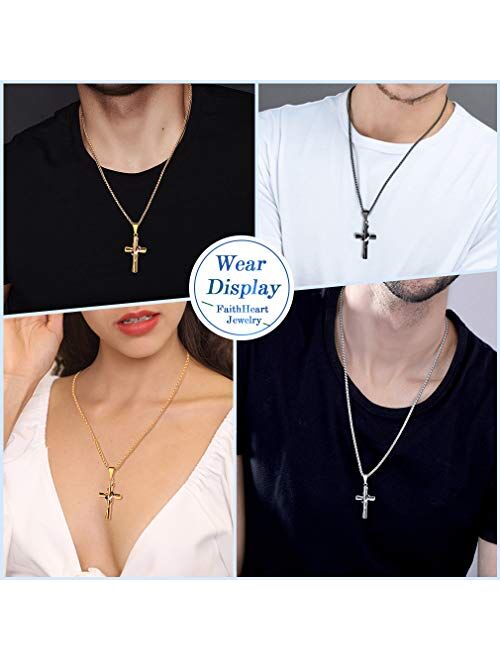 FaithHeart Cross Necklace, Stainless Steel/Gold Plated Christian Jewelry Church Baptism Gift Cross Pendant Necklaces for Men Women, Customize Available (Send Gift Box)