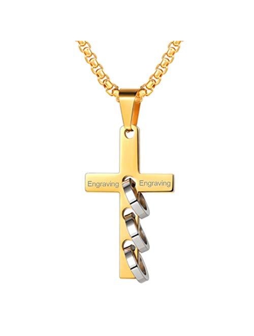 FaithHeart Cross Necklace, Stainless Steel/Gold Plated Christian Jewelry Church Baptism Gift Cross Pendant Necklaces for Men Women, Customize Available (Send Gift Box)