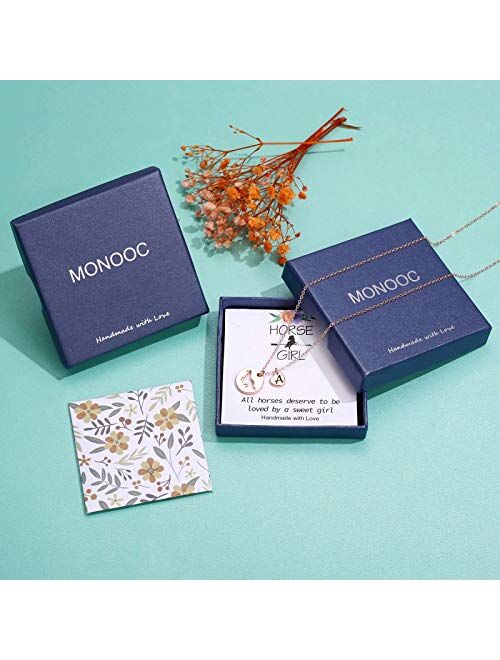 MONOOC Horse Necklace for Girls, Horse Charm Necklace Stainless Steel Heart Initial Necklace Horse Gifts for Girls, Horse Jewelry Girls Horse Necklace 26 Initial Letter N