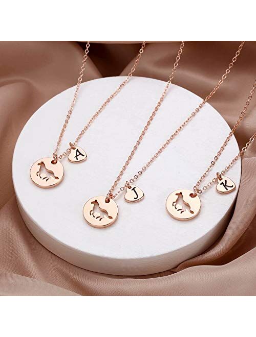 MONOOC Horse Necklace for Girls, Horse Charm Necklace Stainless Steel Heart Initial Necklace Horse Gifts for Girls, Horse Jewelry Girls Horse Necklace 26 Initial Letter N