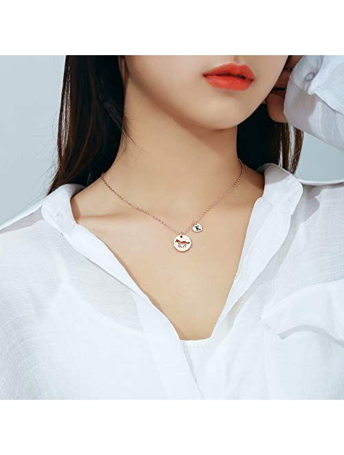 MONOOC Horse Necklace for Girls, Horse Charm Necklace Stainless Steel Heart Initial Necklace Horse Gifts for Girls, Horse Jewelry Girls Horse Necklace 26 Initial Letter N