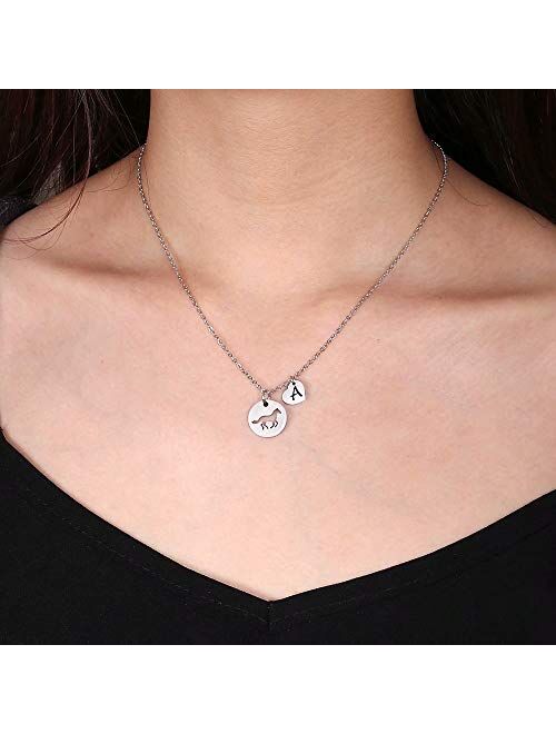 MONOOC Horse Necklace for Girls, Horse Charm Necklace Stainless Steel Heart Initial Necklace Horse Gifts for Girls, Horse Jewelry Girls Horse Necklace 26 Initial Letter N