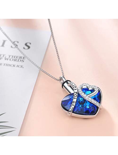 AOBOCO Heart URN Necklace S925 Sterling Silver Cremation Necklace for Ashes Embellished with Crystals from Swarovski, Fine Keepsake Memorial Jewelry for Ashes (Package in