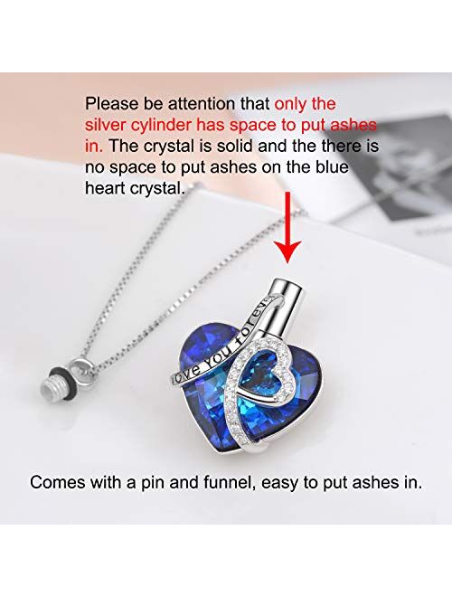 AOBOCO Heart URN Necklace S925 Sterling Silver Cremation Necklace for Ashes Embellished with Crystals from Swarovski, Fine Keepsake Memorial Jewelry for Ashes (Package in