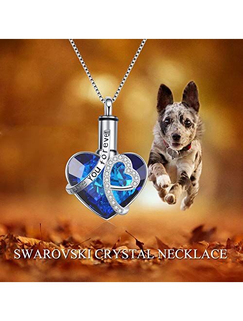 AOBOCO Heart URN Necklace S925 Sterling Silver Cremation Necklace for Ashes Embellished with Crystals from Swarovski, Fine Keepsake Memorial Jewelry for Ashes (Package in