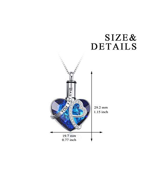 AOBOCO Heart URN Necklace S925 Sterling Silver Cremation Necklace for Ashes Embellished with Crystals from Swarovski, Fine Keepsake Memorial Jewelry for Ashes (Package in