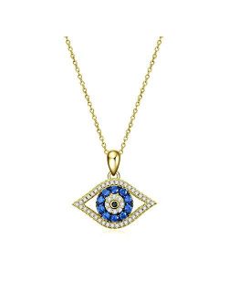 PEIMKO Evil Eye Pendant Necklace with Hamsa Hand 925 Sterling Silver for Women Girls Boys Protection Gift in Disc/Lariat/Key Pendant Style