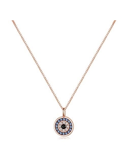 PEIMKO Evil Eye Pendant Necklace with Hamsa Hand 925 Sterling Silver for Women Girls Boys Protection Gift in Disc/Lariat/Key Pendant Style