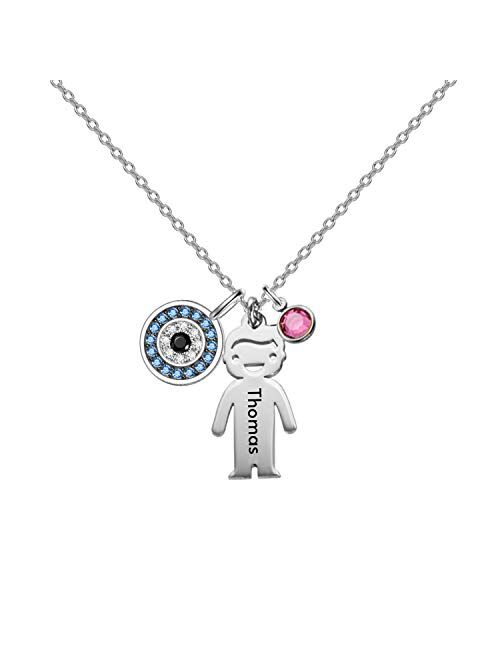 PEIMKO Evil Eye Pendant Necklace with Hamsa Hand 925 Sterling Silver for Women Girls Boys Protection Gift in Disc/Lariat/Key Pendant Style