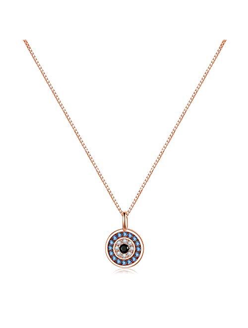 PEIMKO Evil Eye Pendant Necklace with Hamsa Hand 925 Sterling Silver for Women Girls Boys Protection Gift in Disc/Lariat/Key Pendant Style