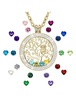 I Love You to The Moon and Back Family Tree of Life Floating Charms Memory Locket Necklace with Created Birthstone