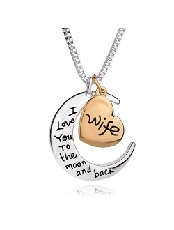 POWER WING I Love You to The Moon and Back Pendant Neckalce,Mom Wife Nana Moon Star Shaped Necklaces 18"