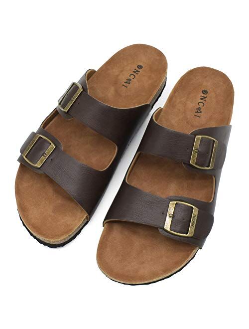 ONCAI Men's-Slide-Sandals-Beach-Slippers-Arizona Slippers Shoes Indoor and Outdoor Anti-skidding Flat Cork Sandals and Beach Slippers with Two Adjustable Straps