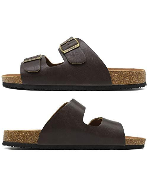 ONCAI Men's-Slide-Sandals-Beach-Slippers-Arizona Slippers Shoes Indoor and Outdoor Anti-skidding Flat Cork Sandals and Beach Slippers with Two Adjustable Straps