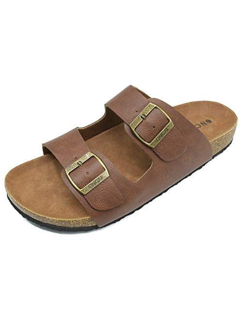 ONCAI Men's-Slide-Sandals-Beach-Slippers-Arizona Slippers Shoes Indoor and Outdoor Anti-skidding Flat Cork Sandals and Beach Slippers with Two Adjustable Straps