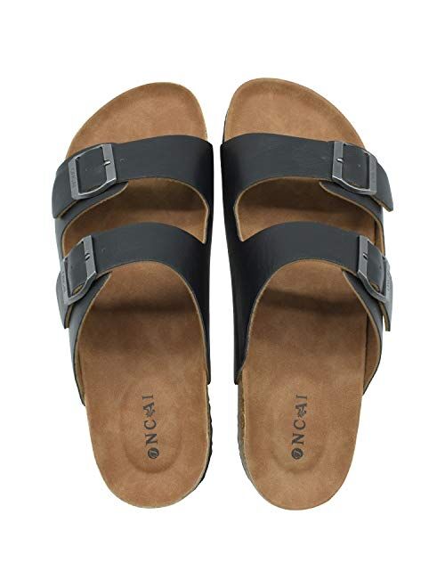 ONCAI Men's-Slide-Sandals-Beach-Slippers-Arizona Slippers Shoes Indoor and Outdoor Anti-skidding Flat Cork Sandals and Beach Slippers with Two Adjustable Straps