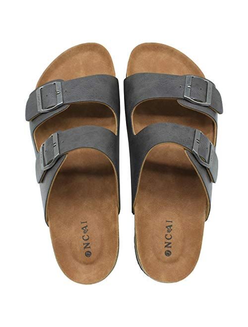 ONCAI Men's-Slide-Sandals-Beach-Slippers-Arizona Slippers Shoes Indoor and Outdoor Anti-skidding Flat Cork Sandals and Beach Slippers with Two Adjustable Straps