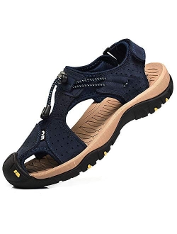 rismart Men's Closed Toe Walking Fastening Trekking Sport Shoes Suede Leather Sandals