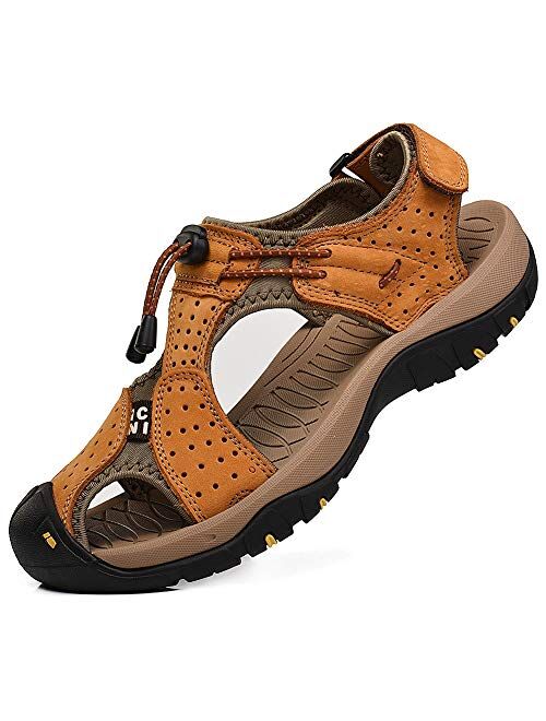 rismart Men's Closed Toe Walking Fastening Trekking Sport Shoes Suede Leather Sandals