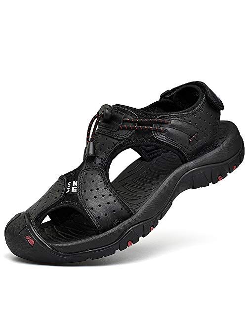 rismart Men's Closed Toe Walking Fastening Trekking Sport Shoes Suede Leather Sandals