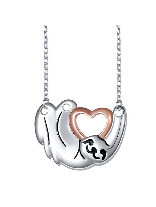 925 Sterling Silver Cute Animal Sloth Heart Earrings Bracelet Ring Pendant Necklace Gift for Women Teen Girls