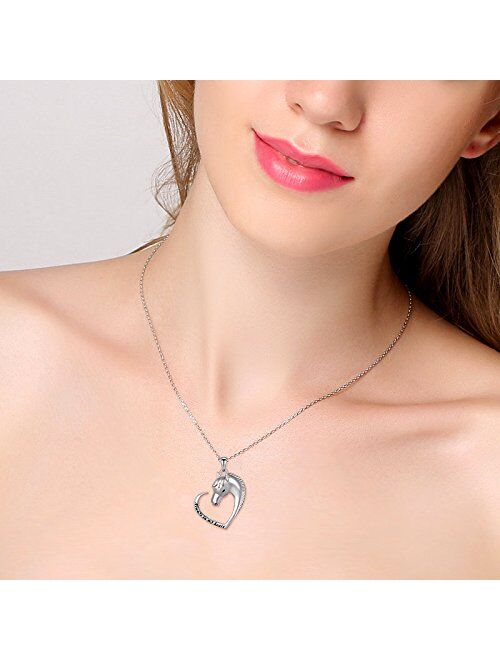 Sterling Silver Forever Love Animal Heart Pendant Necklace for Women Girlfriend Daughter Graduation Gift, 18 Inches