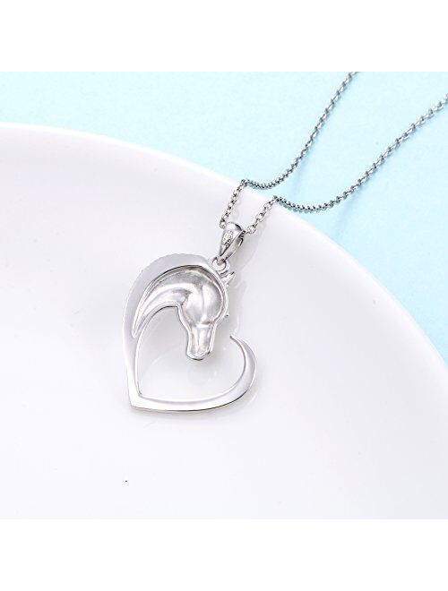 Sterling Silver Forever Love Animal Heart Pendant Necklace for Women Girlfriend Daughter Graduation Gift, 18 Inches