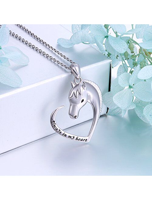 Sterling Silver Forever Love Animal Heart Pendant Necklace for Women Girlfriend Daughter Graduation Gift, 18 Inches