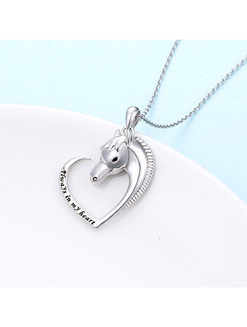 Sterling Silver Forever Love Animal Heart Pendant Necklace for Women Girlfriend Daughter Graduation Gift, 18 Inches