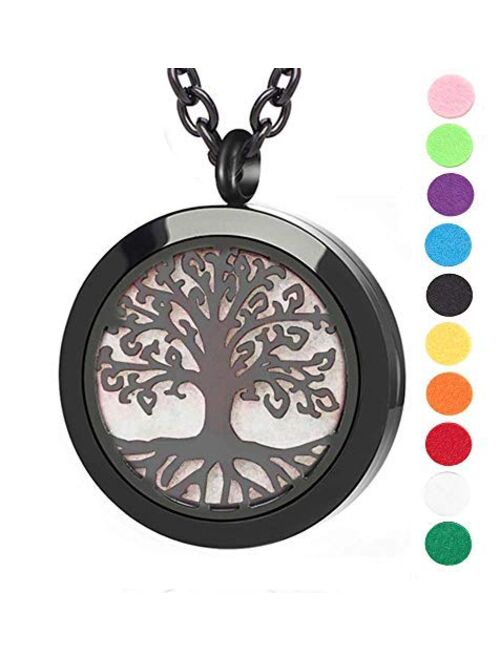 GFONDINGD Aromatherapy Essential Oil Diffuser Necklace 316L Stainless Steel Locket Pendant with 24 Inch Chain